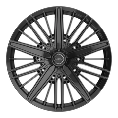 GLOSS BLACK BOLT ON COVER CAP WITH BLACK EMBLEM AND BRUSHED "MOTIV" LOGO FOR MOTIV 443