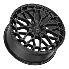 GLOSS BLACK BOLT ON COVER CAP WITH BLACK EMBLEM AND BRUSHED "MOTIV" LOGO FOR MOTIV 442