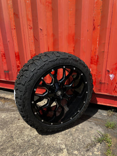 22x12 6x5.5 & 6x135 Mayhem Warrior Milled wheels and 33x12.50 Heritage MT tires