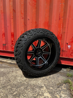 20x12 8x6.5 Motiv Balast Machine 428MB wheels and 33x12.50 Delium MT KU-253 tires