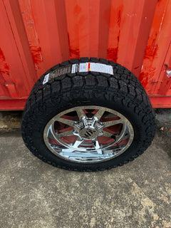 20x10 6x5.5 & 6x135 Steel Bulip Chrome wheels and 33x12.50 Venom Swamp Thing XAT tires